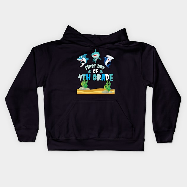 First Day Of 4th Grade Sharks Students Happy Back To School First Day Of School Kids Hoodie by joandraelliot